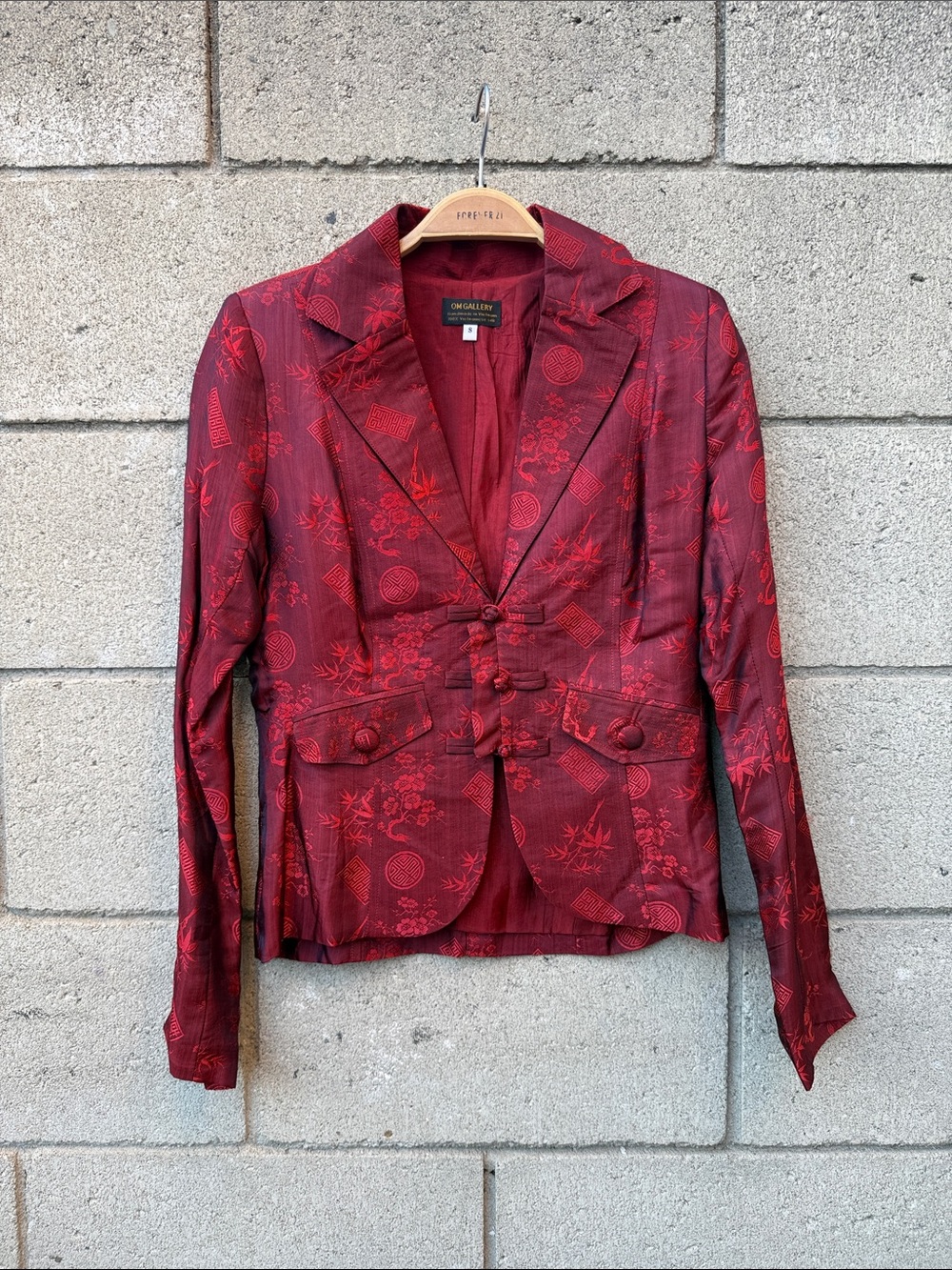 Red Brocade Jacquard Silk Blazer
